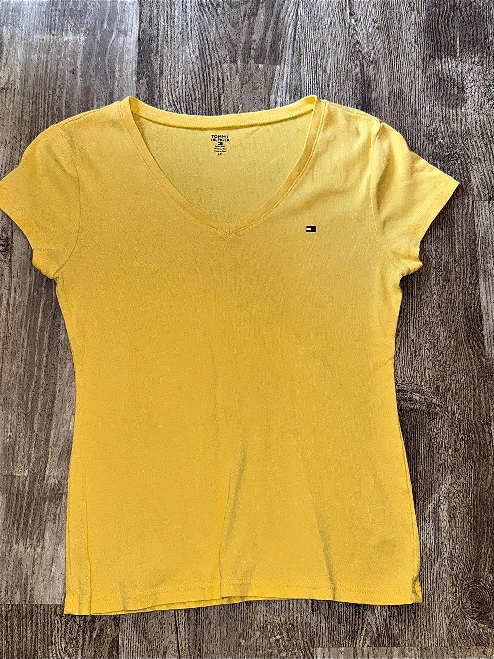 Tommy Hilfiger Short Sleeve V-Neck Logo T-Shirt Yellow Large